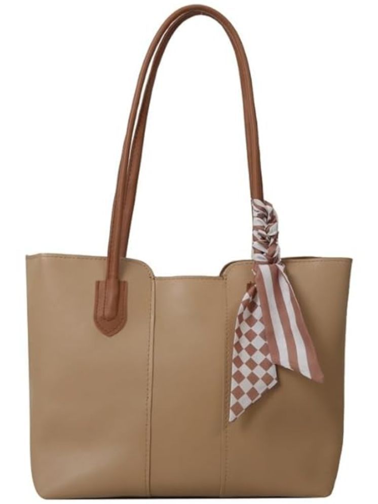     			Santorini Khaki Faux Leather Tote Bag