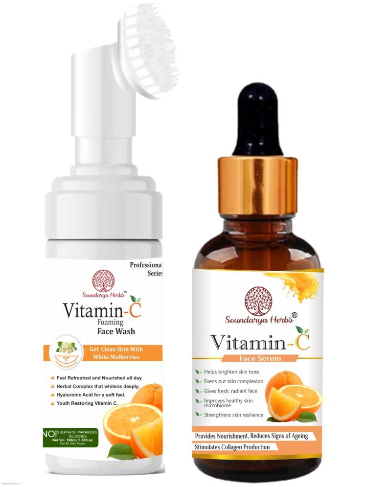     			Soundarya Herbs Vitamin C Foaming Face Wash & Vitamin C Serum Combo Pack Skin Whitening Serum, Anti-Ageing & Sun Damage Repair, 30ml