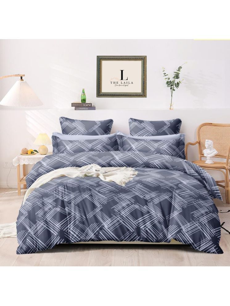     			THE LAILA Glace Cotton Geometric Printed 1 Double Queen with 2 Pillow Covers - Dark Blue