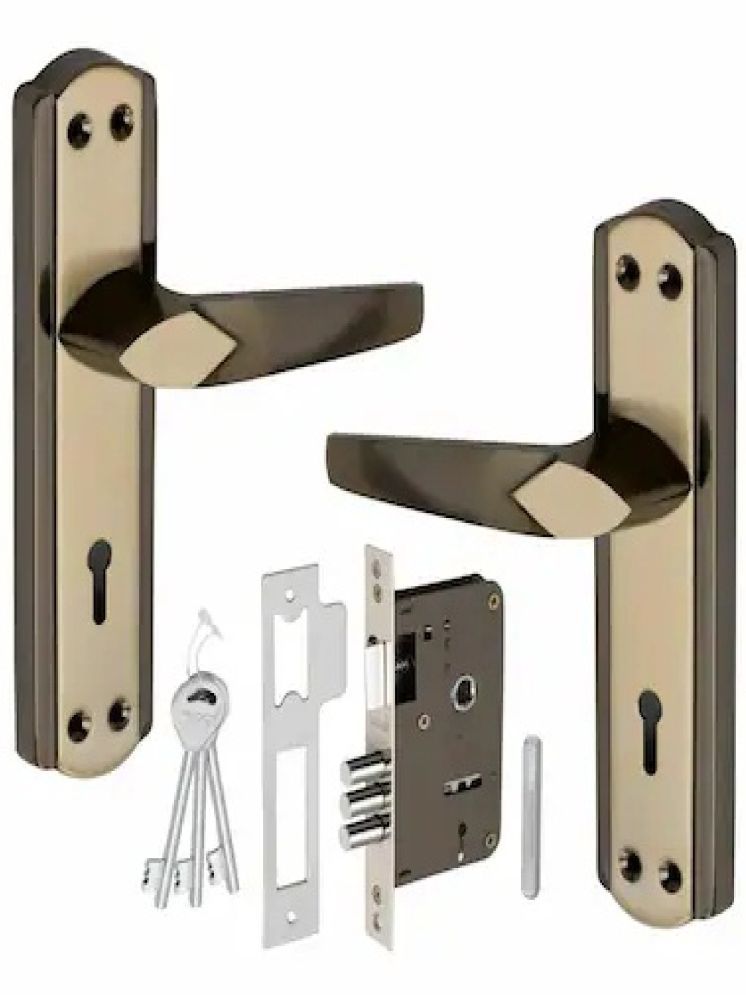     			ZTXON Steel High Quality Premium Range Mortise Door Lock Set for Bedroom, Living Room, Main Door Size 7 Inch Double Action Brass Latch Brass Bhogli with Black Gold Finish 6 Lever Main Door Pack of 1 Set All Screw And Cram ( LSDB65 + S187MBG )