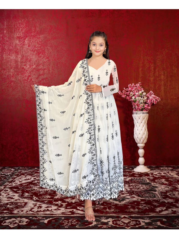     			kedar fab White Georgette Girls Gown ( Pack of 1 )