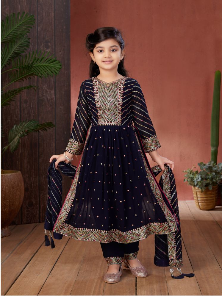     			Aarika Navy Blue Georgette Girls Kurta and Pant Set ( Pack of 1 )