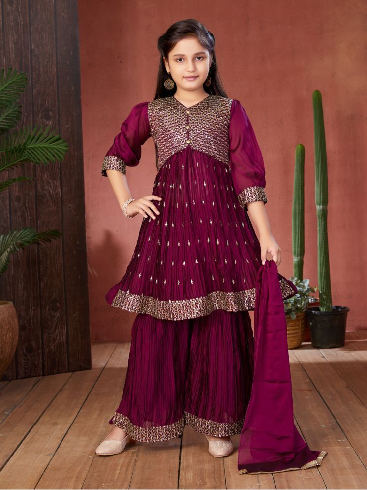     			Aarika Purple Georgette Girls Kurta and Sharara Set ( Pack of 1 )