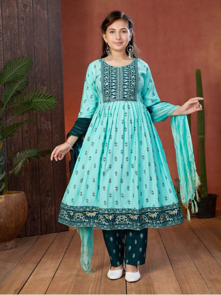     			Aarika Sea Green Rayon Girls Anarkali Suit Set ( Pack of 1 )