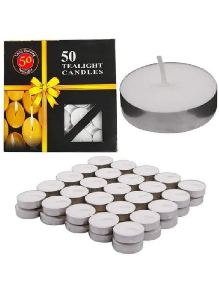     			Dynore White Unscented Wax Tea Light Candle 3.5 cm ( Pack of 50 )