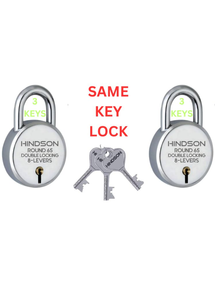     			Hindson India Heavy Duty Round 65mm Padlock – Metal Body with Double Locking Mechanism, 8 Steel Levers, 3 Keys (Same Key) | Ideal for Doors, Gates, Shutters (Pack of 2)