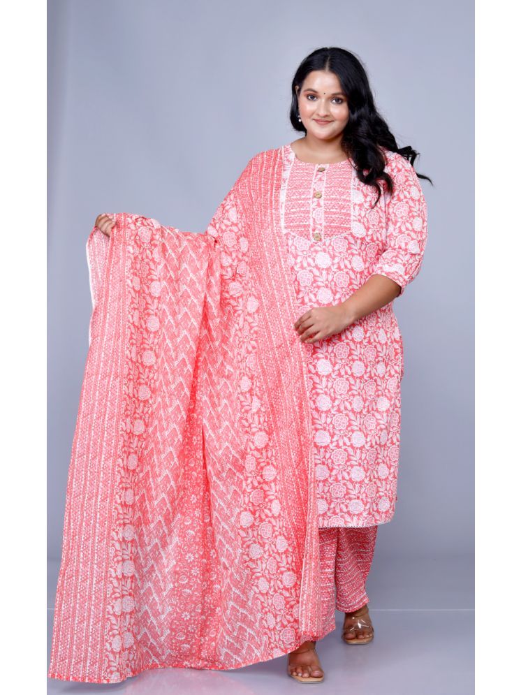     			JC4U Cotton Embellished Kurti With Pants Women's Stitched Salwar Suit - Pink ( Pack of 1 )