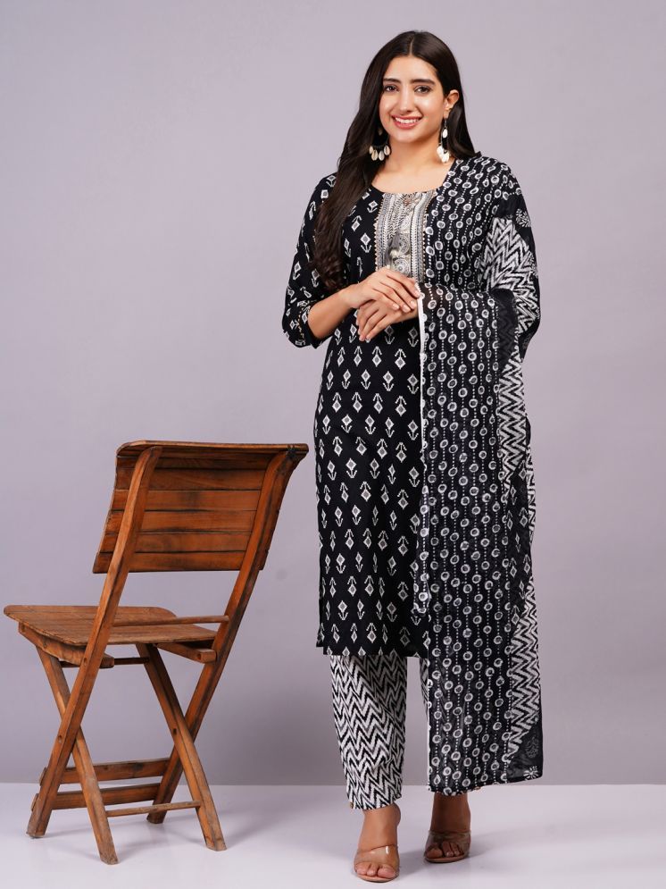     			JC4U Cotton Embroidered Kurti With Pants Women's Stitched Salwar Suit - Black ( Pack of 1 )