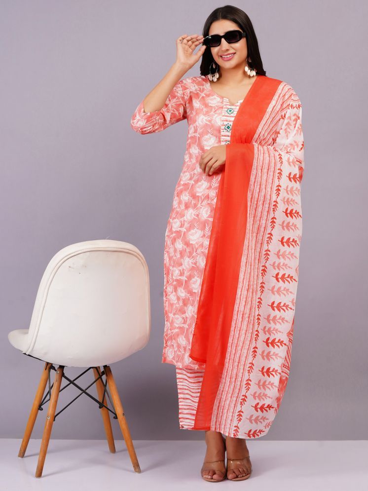     			JC4U Cotton Printed Kurti With Pants Women's Stitched Salwar Suit - Pink ( Pack of 1 )