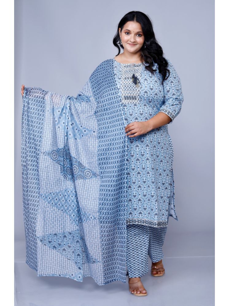     			JC4U Cotton Printed Kurti With Pants Women's Stitched Salwar Suit - Blue ( Pack of 1 )