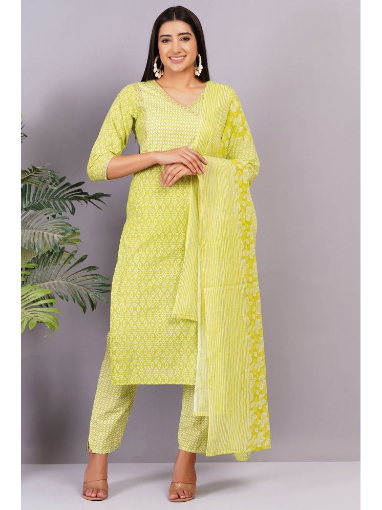     			Jyoti Cotton Printed Kurti With Pants Women's Stitched Salwar Suit - Yellow ( Pack of 1 )