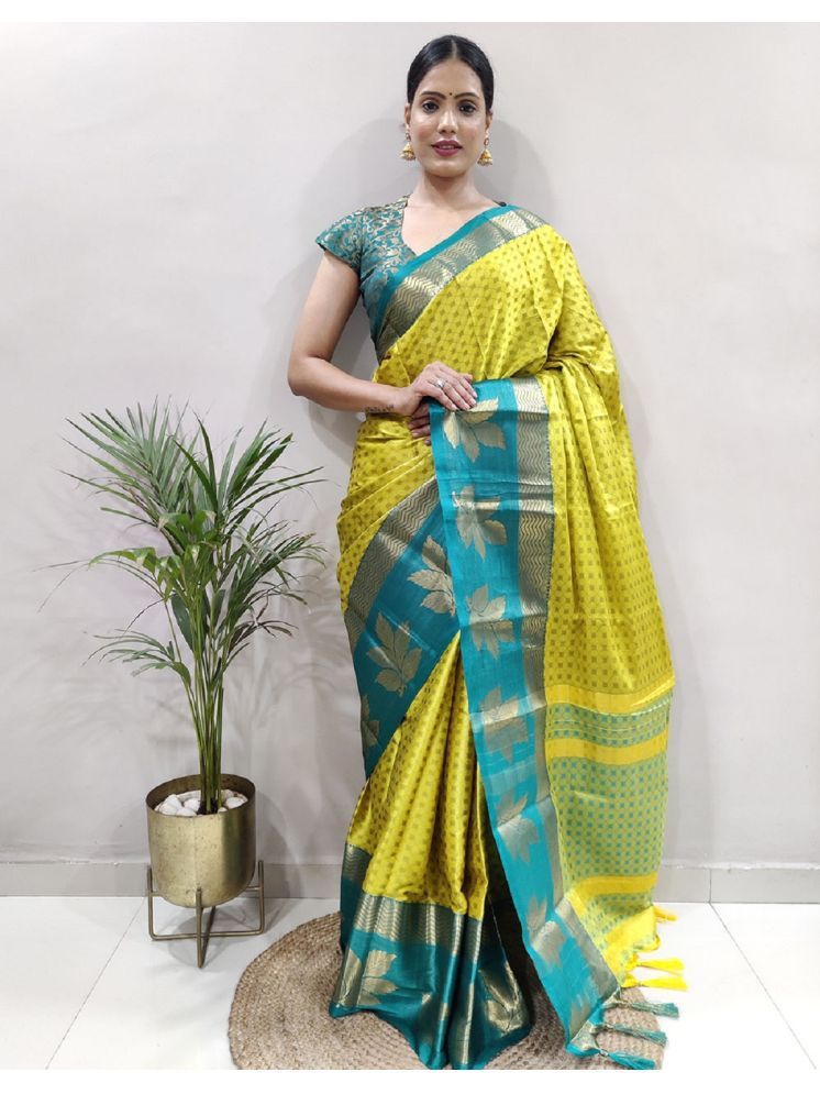     			Lady Shopi Banarasi Silk Embellished Saree With Blouse Piece - LightGreen ( Pack of 1 )