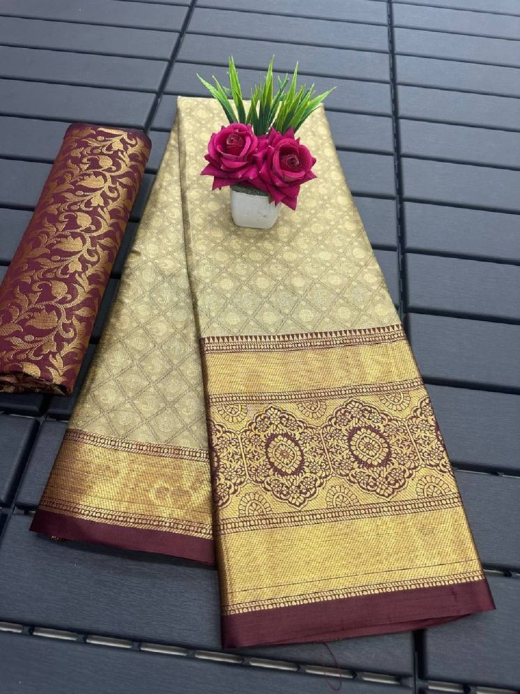     			Lady Shopi Cotton Silk Embellished Saree With Blouse Piece - Brown ( Pack of 1 )