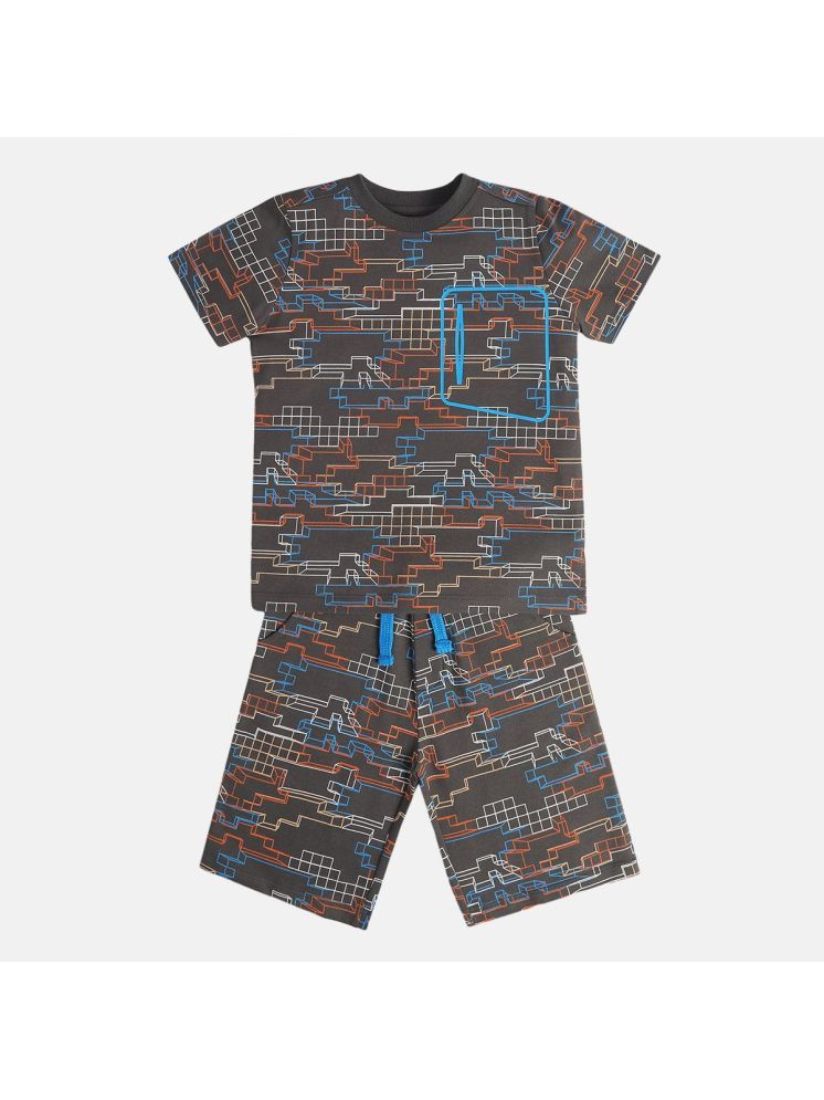     			MINI KLUB Grey Cotton Boys T-Shirt & Shorts ( Pack of 1 )