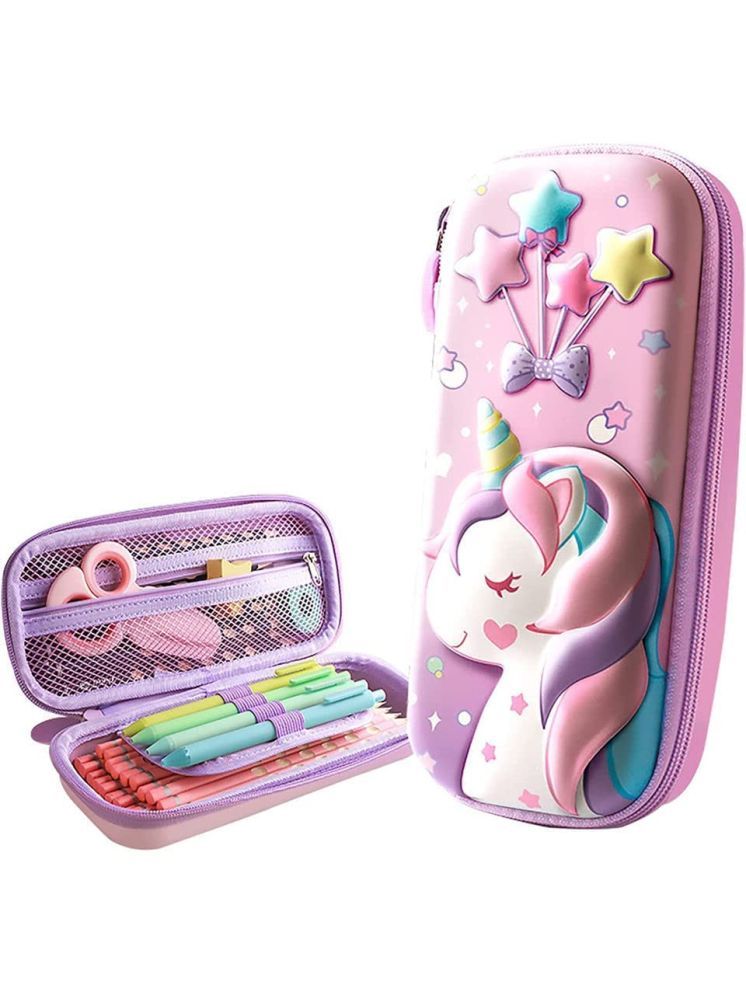     			PANSHUB 3D Unicorn Cover Large Capacity Pencil Case Compass with Compartments, School Supply Organizer for Students, Stationery Box, Cosmetic Zip Pouch Bag (1 Unit)