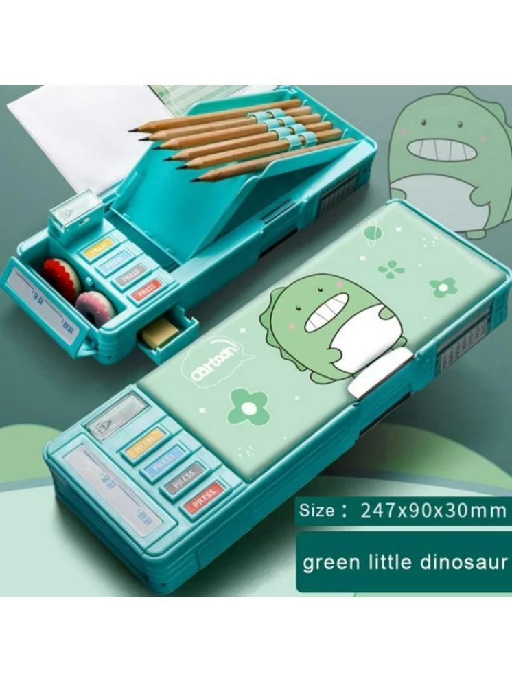     			PANSHUB Dinosaur Magnetic Multifunctional Pencil Case Press Buttons for Kids Pencil Box with 2 Compartments for Student Cartoon Pattern Compass Box School Office Supplies(Multi Color)