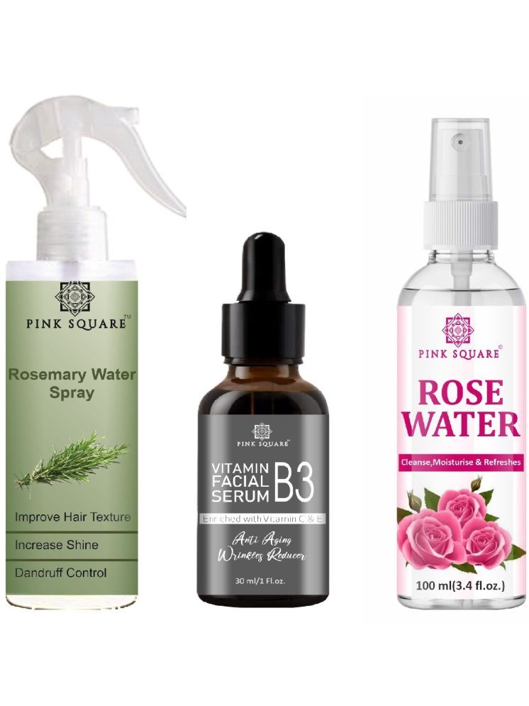     			Rosemary water Hair spray (100ml), Vitamin B3 Facial Serum (30ml) & Hydrating Rose Water (100ml) Combo of 3