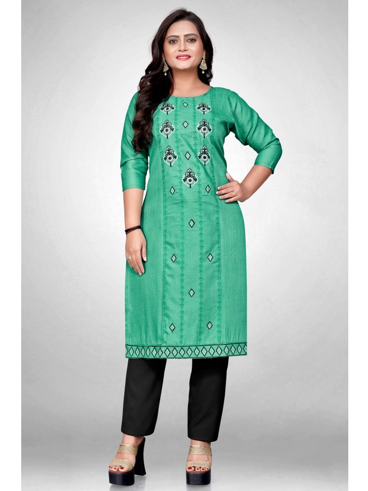     			SHIPYA Cotton Blend Embroidered Straight Women's Kurti - Green ( Pack of 1 )