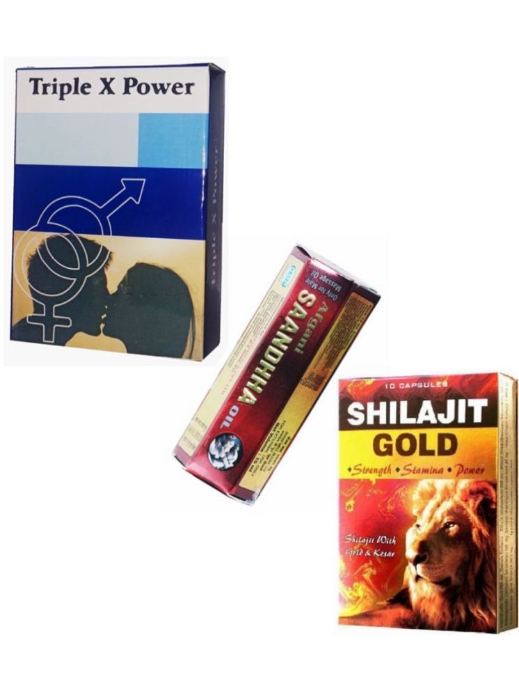     			Shilajit Gold, Triple X power Capsule & Afgani Saandaa oil 15ml Ayurvedic Combo pack of 3