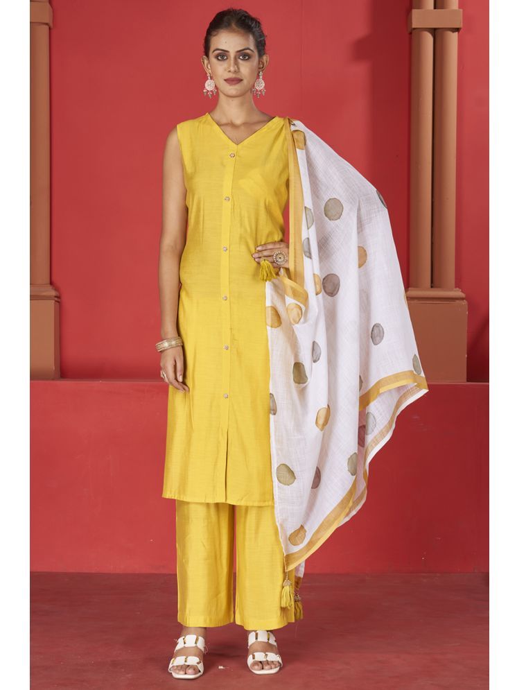     			Style Samsara Cotton Silk Solid Kurti With Pants Women's Stitched Salwar Suit - Yellow ( Pack of 1 )