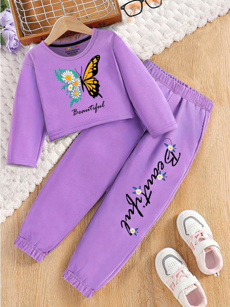     			Trampoline Purple Cotton Blend Girls Top With Joggers ( Pack of 1 )