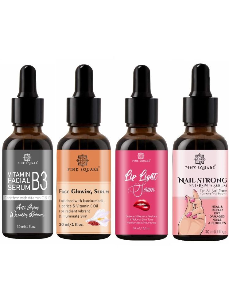     			Vitamin B3 Face Serum, Face Glowing Skin Serum, Lip Light Serum & Nail Strong and Repair Serum (Each,30ml) Combo of 4