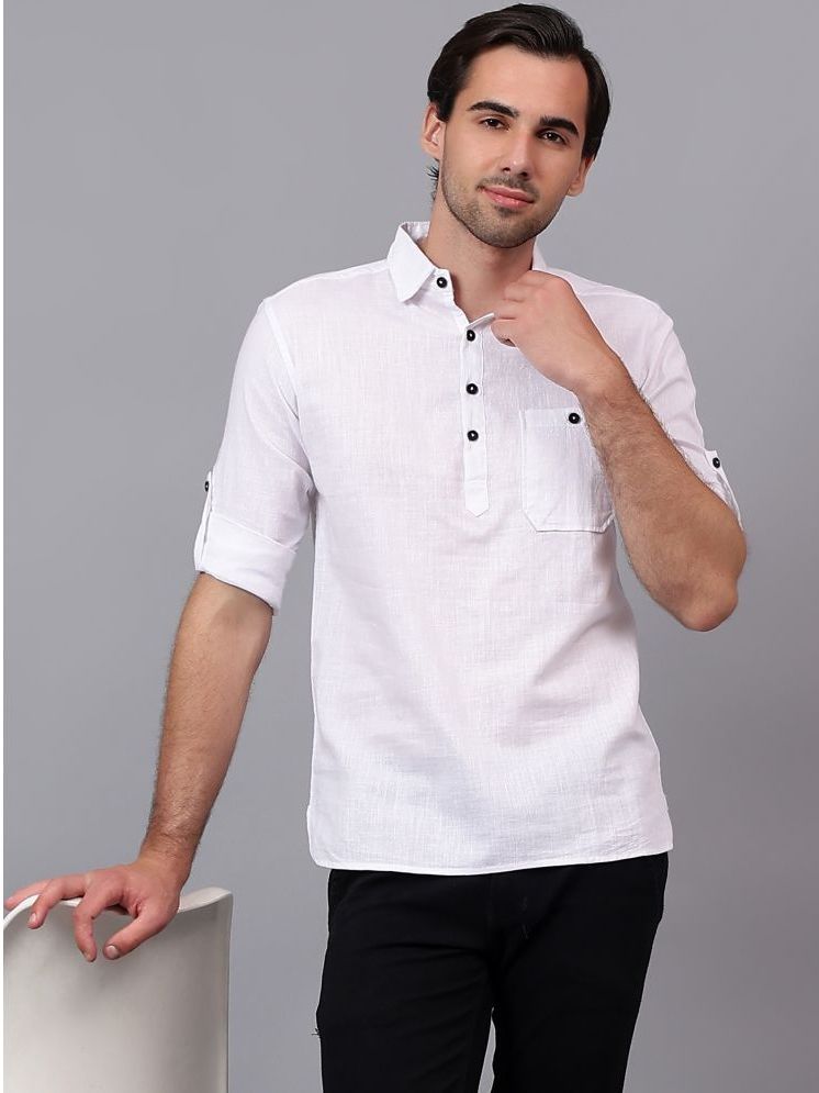     			Yugnik White Cotton Men's Shirt Style Kurta ( Pack of 1 )