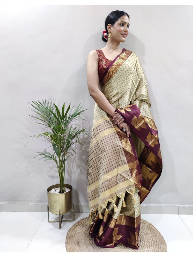     			Lady Shopi Banarasi Silk Embellished Saree With Blouse Piece - Brown ( Pack of 1 )