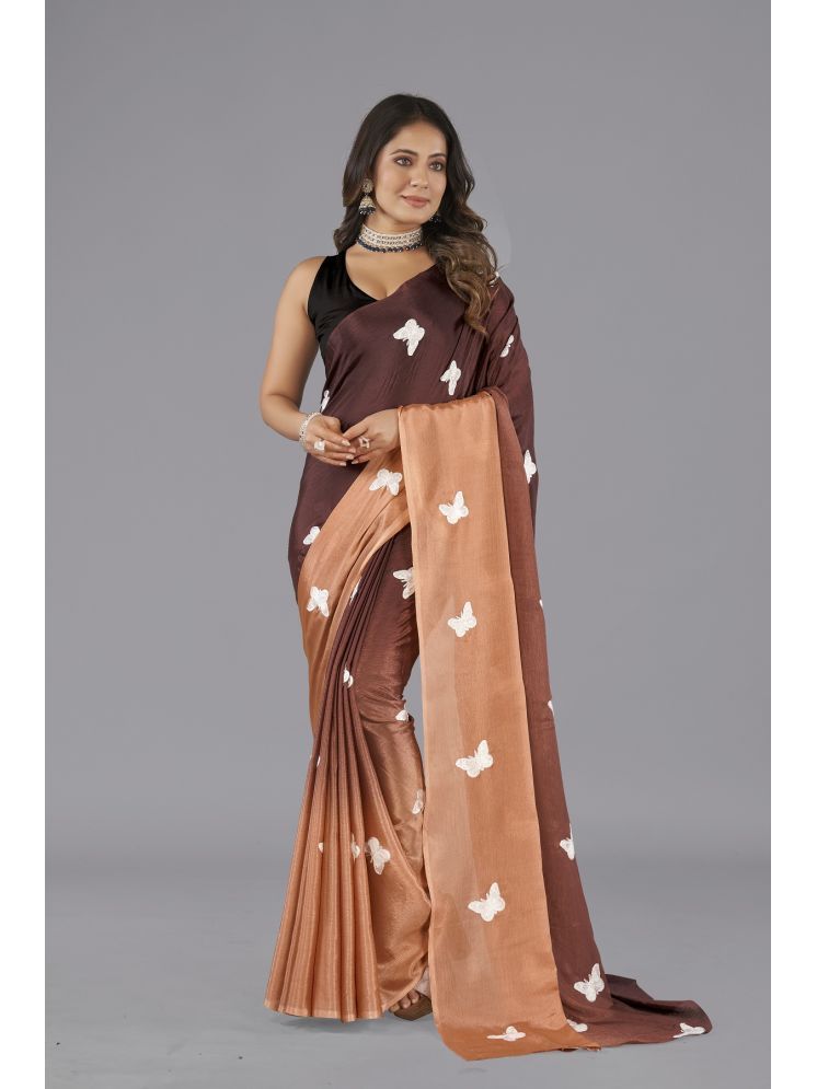     			Lady Shopi Chiffon Embroidered Saree With Blouse Piece - Brown ( Pack of 1 )