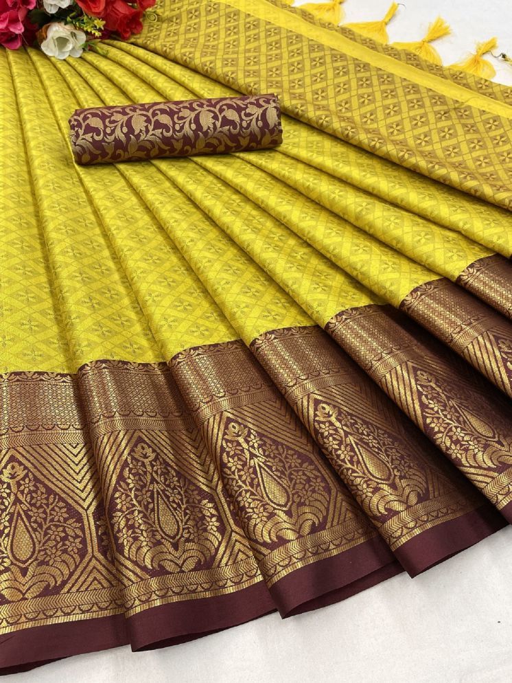     			Lady Shopi Cotton Silk Embellished Saree With Blouse Piece - Brown ( Pack of 1 )