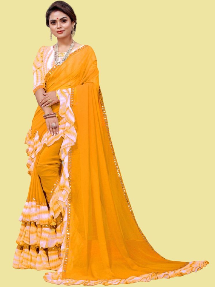     			Lady Shopi Georgette Embellished Saree With Blouse Piece - Yellow ( Pack of 1 )