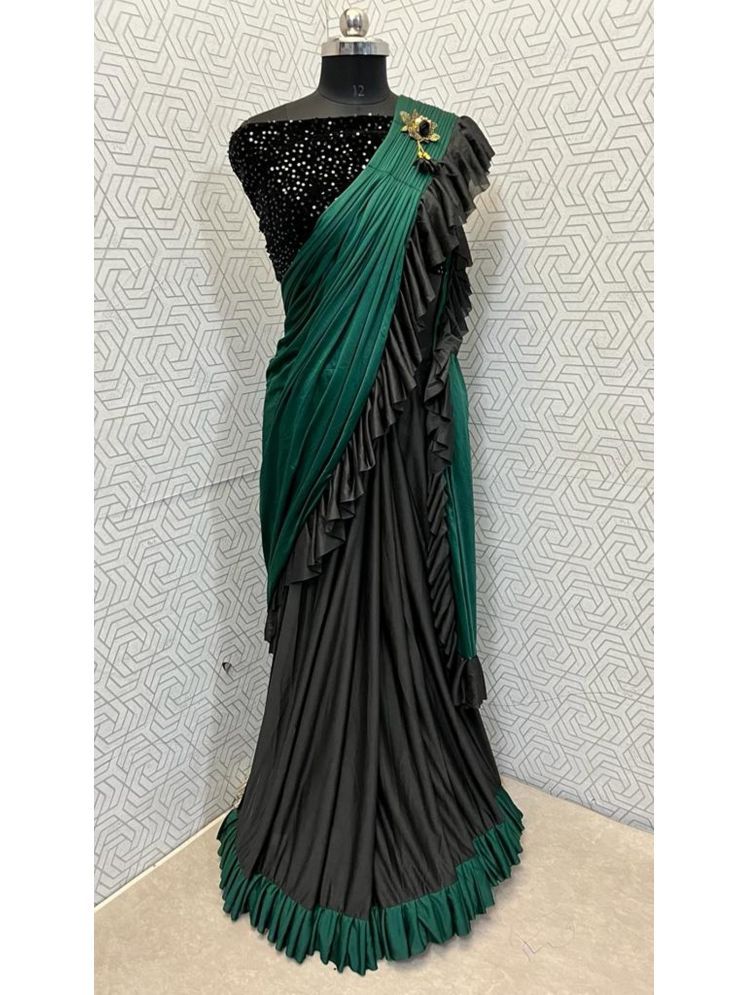     			Lady Shopi Lycra Embellished Saree With Blouse Piece - Green ( Pack of 1 )