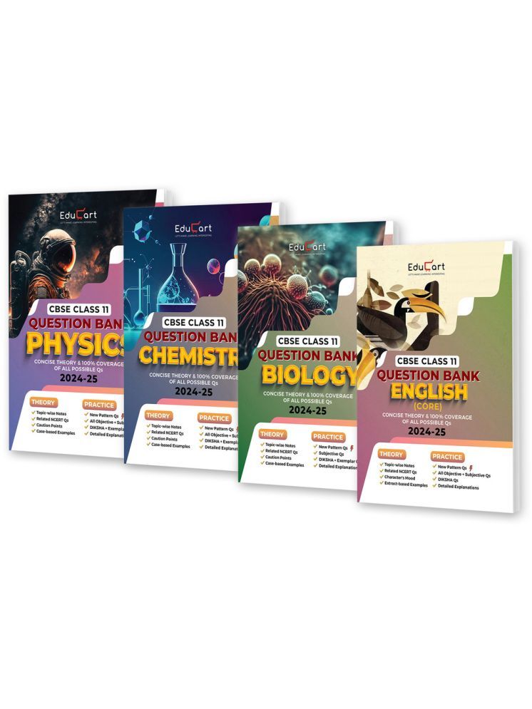     			Educart CBSE Class 11 Question Bank PHYSICS, CHEMISTRY, BIOLOGY & ENGLISH 2024-25 Bundle (Set of 4 Books) For 2025 Board Exams