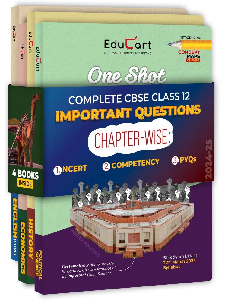     			Educart CBSE Class 12 One Shot Question Bank 2024-25 Political Science, History, Economics and English (Updated for 2025 Exam) 4 Book Bundle