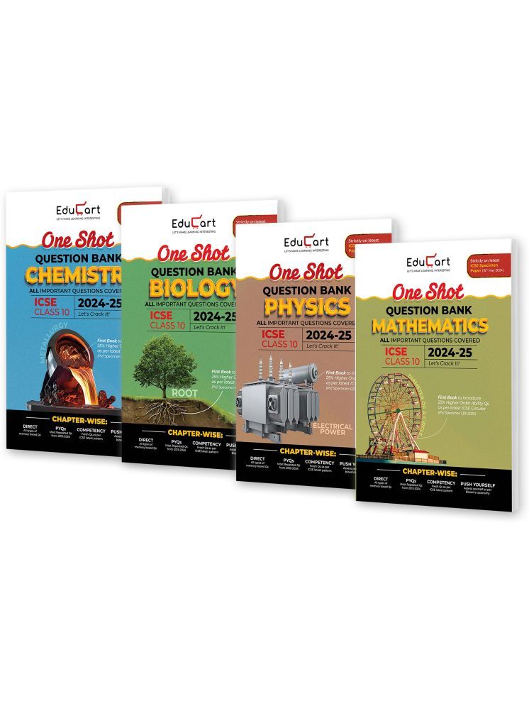     			Educart ICSE Class 10 One Shot Question Bank 2024-25 Physics, Chemistry, Mathematics & Biology for 2025 Exam (4 Books Bundle)