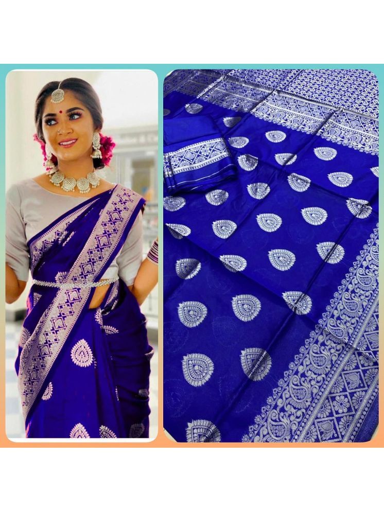     			Lady Shopi Art Silk Solid Saree With Blouse Piece - Blue ( Pack of 1 )