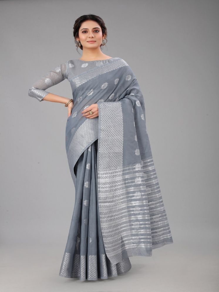     			Lady Shopi Cotton Silk Embellished Saree With Blouse Piece - Grey ( Pack of 1 )