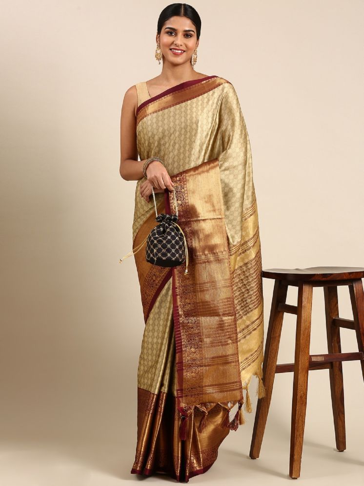     			Lady Shopi Cotton Silk Embellished Saree With Blouse Piece - Brown ( Pack of 1 )