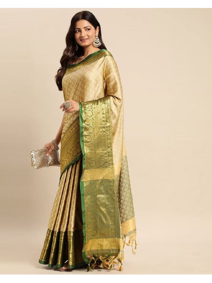     			Lady Shopi Cotton Silk Embellished Saree With Blouse Piece - Light Green ( Pack of 1 )