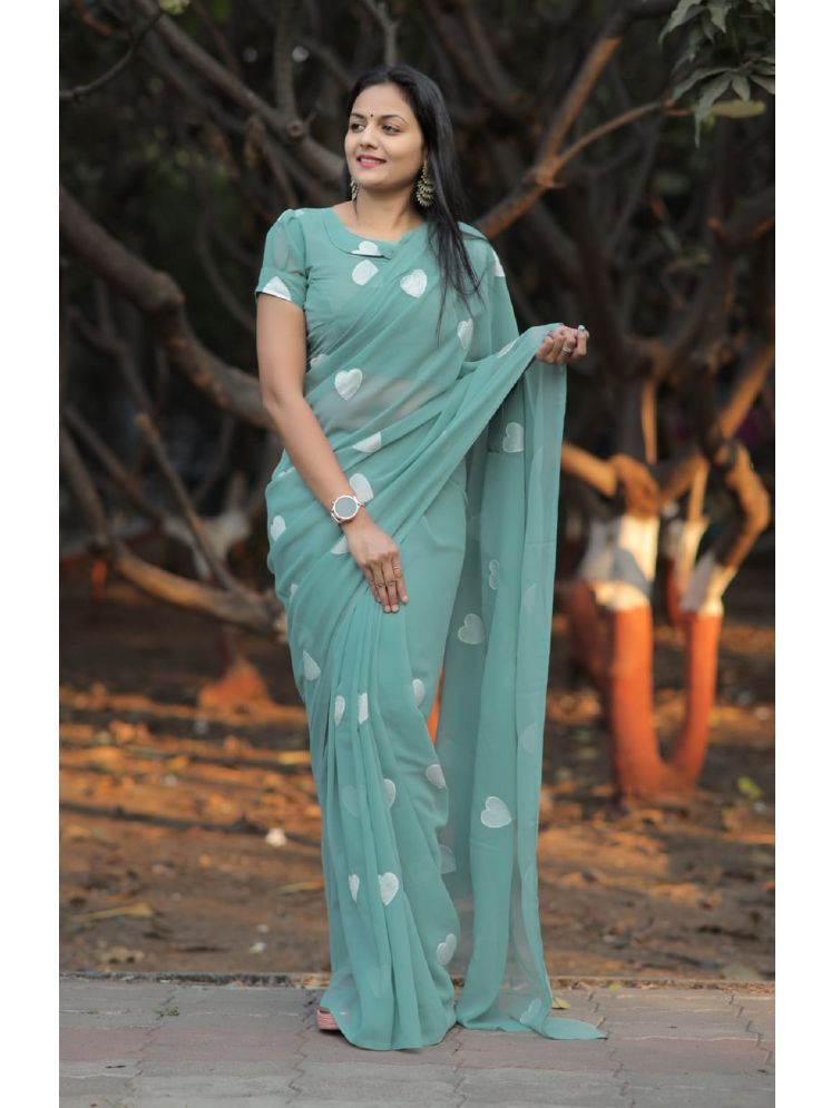     			Lady Shopi Georgette Embroidered Saree With Blouse Piece - Sea Green ( Pack of 1 )