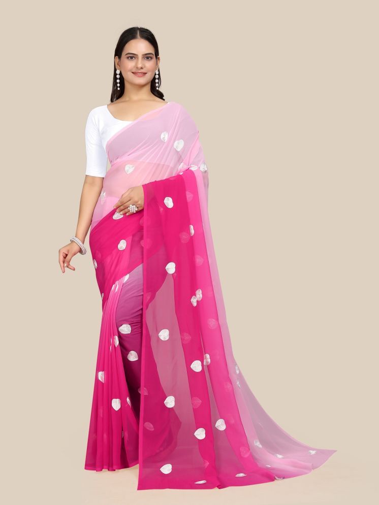     			Lady Shopi Georgette Embroidered Saree With Blouse Piece - Fluorescent Pink ( Pack of 1 )