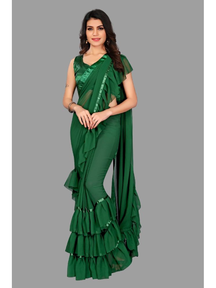     			Lady Shopi Georgette Solid Saree With Blouse Piece - Green ( Pack of 1 )