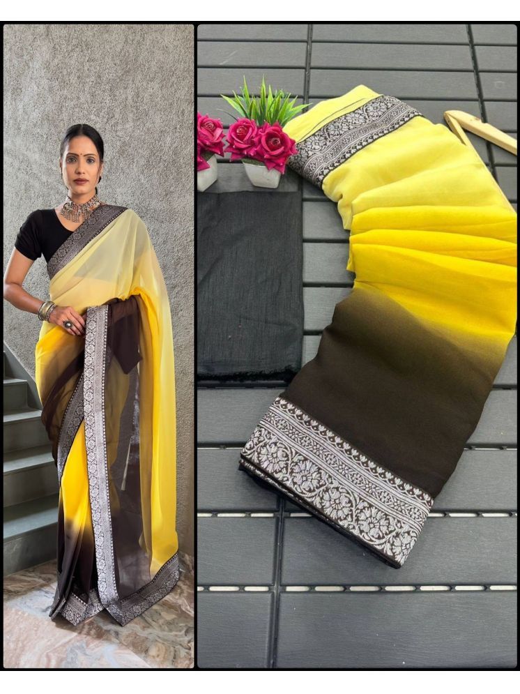     			Lady Shopi Georgette Solid Saree With Blouse Piece - Yellow ( Pack of 1 )