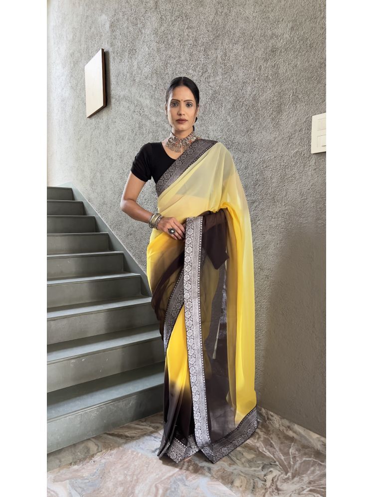     			Lady Shopi Georgette Solid Saree With Blouse Piece - Yellow ( Pack of 1 )