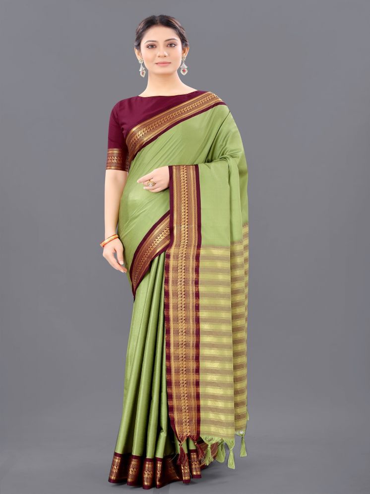     			Lady Shopi Jacquard Embellished Saree With Blouse Piece - Sea Green ( Pack of 1 )