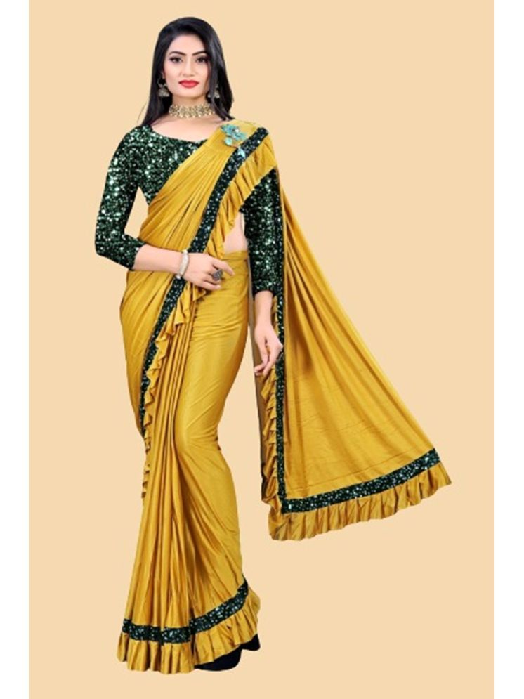     			Lady Shopi Lycra Embellished Saree With Blouse Piece - Yellow ( Pack of 1 )