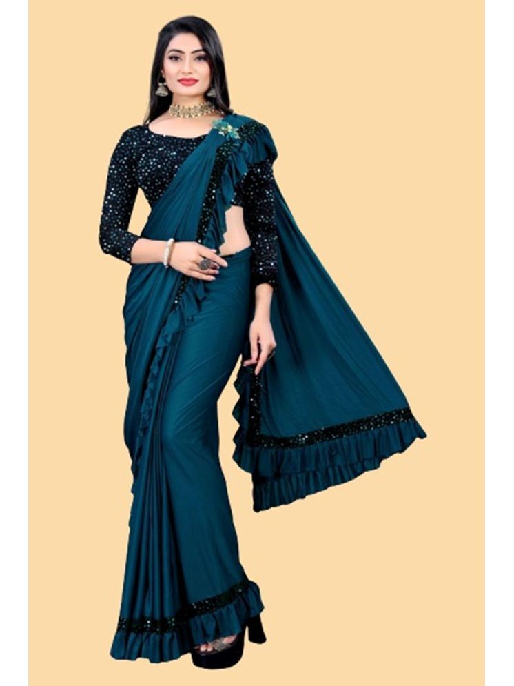     			Lady Shopi Lycra Embellished Saree With Blouse Piece - Rama ( Pack of 1 )