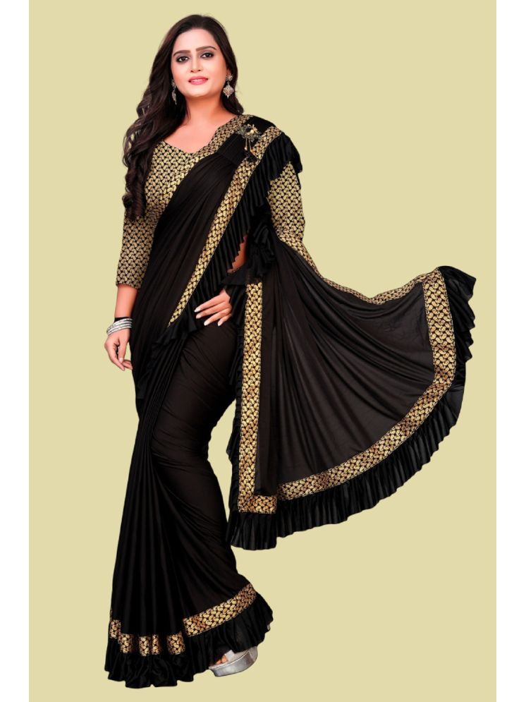     			Lady Shopi Lycra Embellished Saree With Blouse Piece - Black ( Pack of 1 )