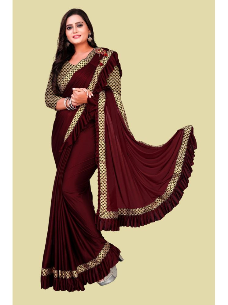     			Lady Shopi Lycra Embellished Saree With Blouse Piece - Maroon ( Pack of 1 )