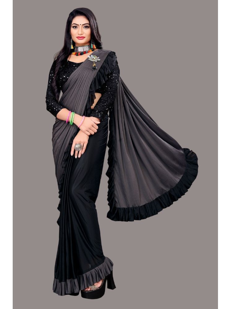     			Lady Shopi Lycra Embellished Saree With Blouse Piece - Grey ( Pack of 1 )